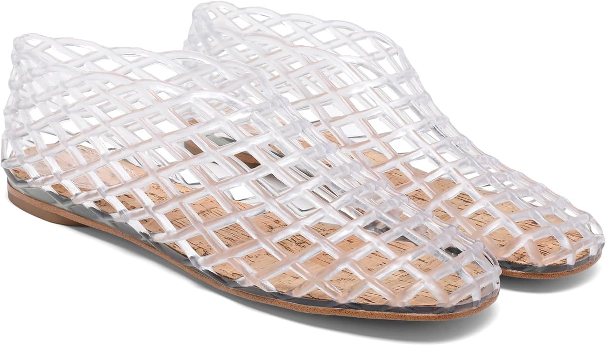 Red Jelly Mesh Ballet Flats for Women Adult Clear Hollow Jelly Sandals Beach Ballerina Jellies Sh... | Amazon (US)