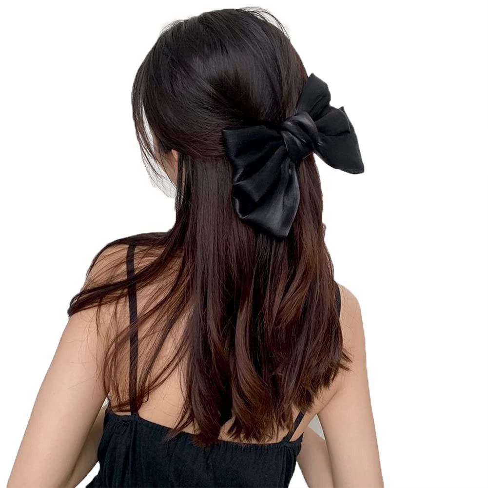 Black Bowknot Hair Clips Large Hair Bows Clip for Women Girls Solid Satin Hair Bow Clips Barrette... | Amazon (CA)