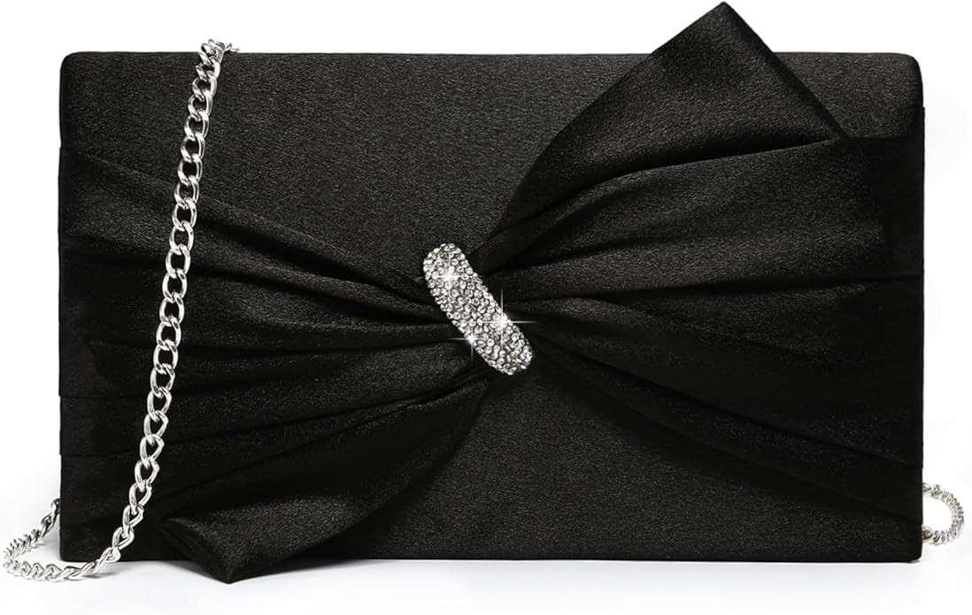 Dasein Women Elegant Satin Bow Flap Evening Bag Rhinestone Clutch Purse Handbag Formal/Wedding/Pr... | Amazon (US)