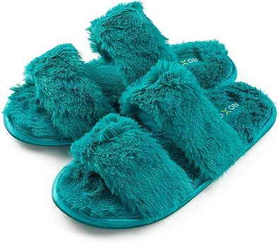 Roxoni Fuzzy House Slippers for Women – Comfortable Furry Spa – Cozy Slip On Open Toe - Soft ... | Amazon (US)