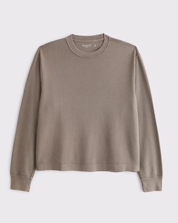 Long-Sleeve Grid Waffle Cropped Tee | Abercrombie & Fitch (US)