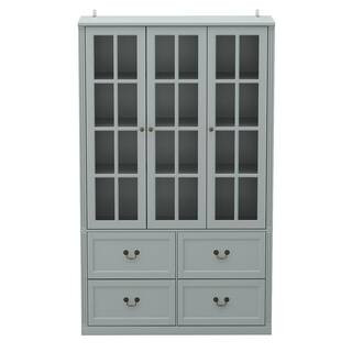 47.2 in. W x 78.7 in. Tall 8-Shelf Gray Wood Standard Bookcase Bookshelf With Glass Doors, Adjust... | The Home Depot