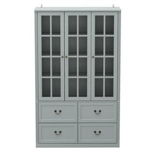 47.2 in. W x 78.7 in. Tall 8-Shelf Gray Wood Standard Bookcase Bookshelf With Glass Doors, Adjust... | The Home Depot