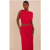 Tomato Red Chiffon Ruched Crop Top | PrettyLittleThing US