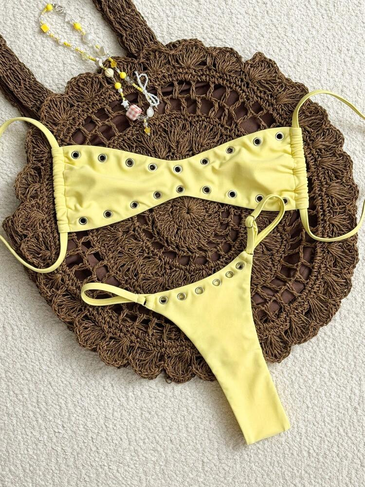 SHEIN Swim Set Di Costumi Da Bagno Casual E Sexy Da Donna, Colore Unito, Stile Bandeau, Adatto Per Vacanze In Spiaggia, Novità 2025 | SHEIN