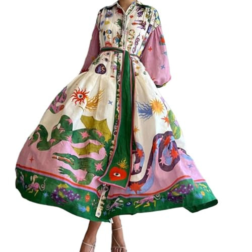 Melliflo Morana Maxi Dress for Women Cute Lantern Sleeve Graffiti Flowy Maxi Dress Polo Neck Retro French Court Style Long Dress Purple | Amazon (US)