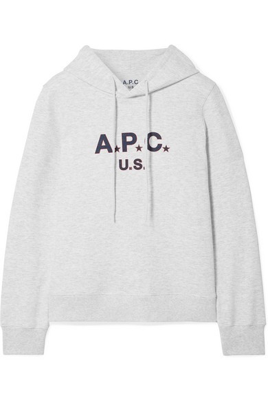 A.P.C. Atelier de Production et de Création - Printed Cotton-blend Terry Hooded Top - Light gray | NET-A-PORTER (US)