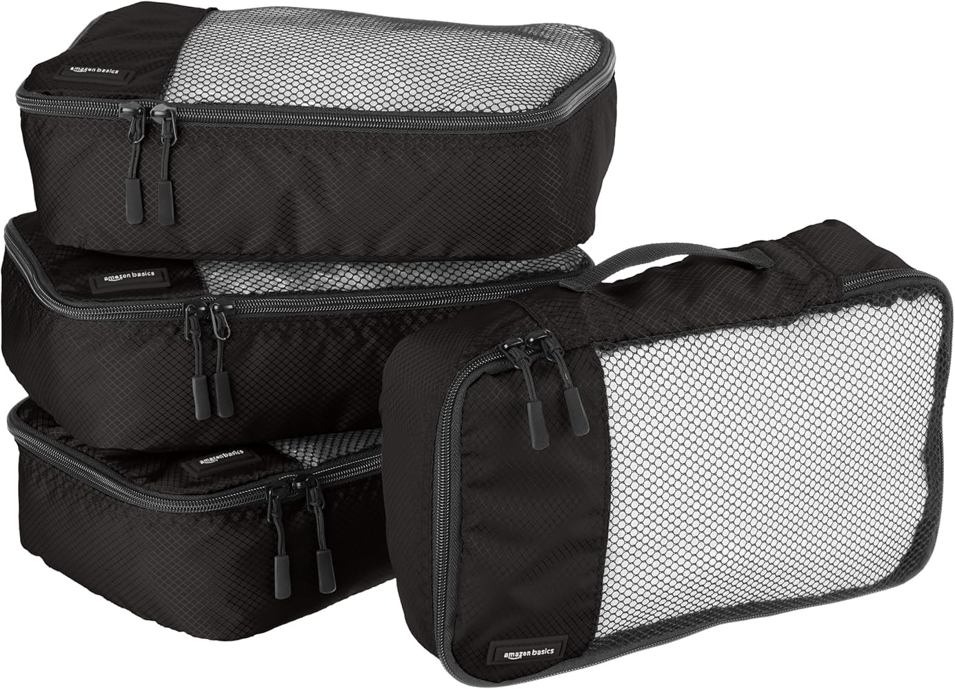 Amazon Basics 4 Piece Packing Travel Organizer Zipper Cubes Set, Small, Black | Amazon (US)