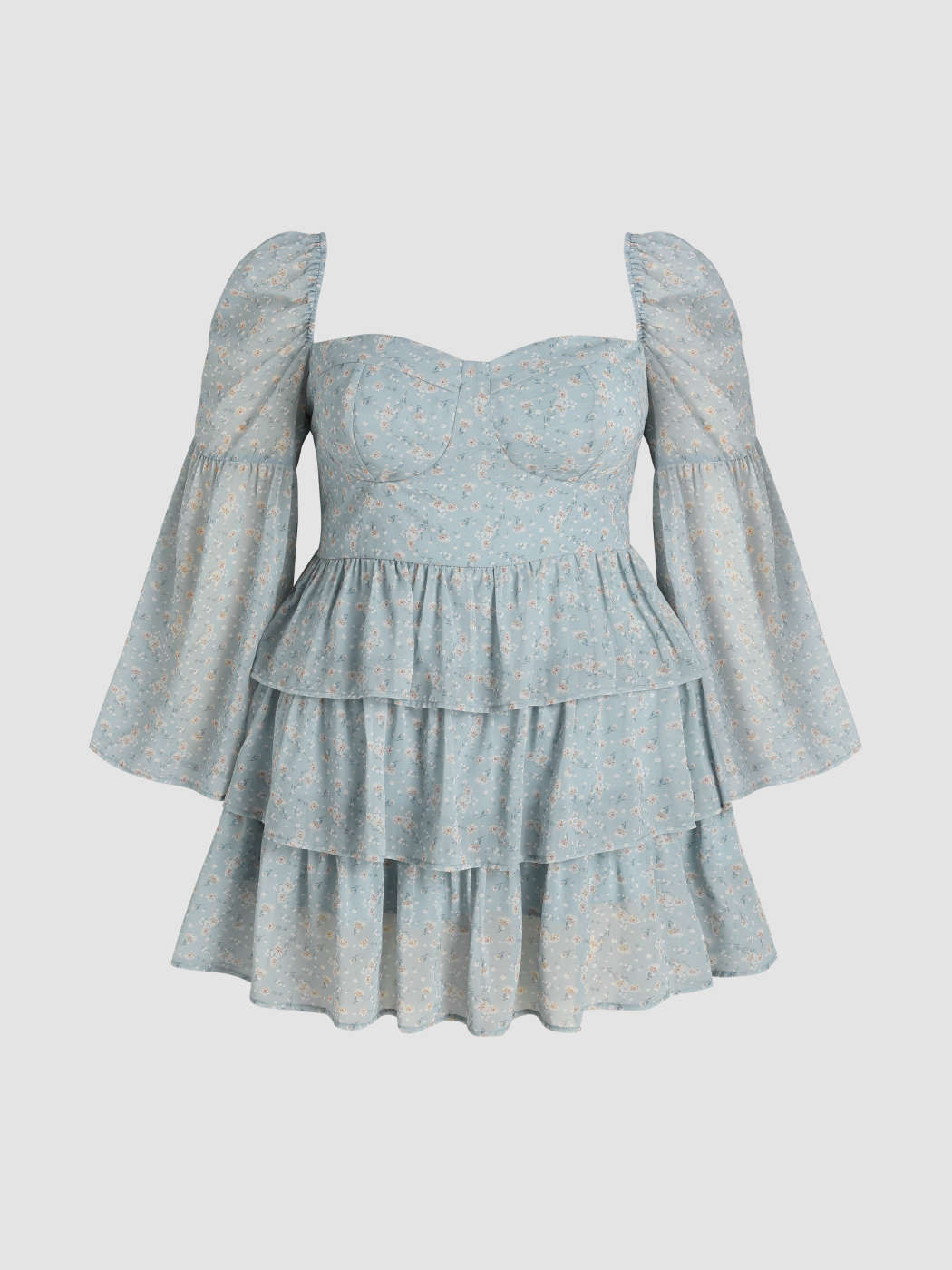 Curve & Plus Ditsy Floral Long Sleeve Layered Mini Dress | Cider