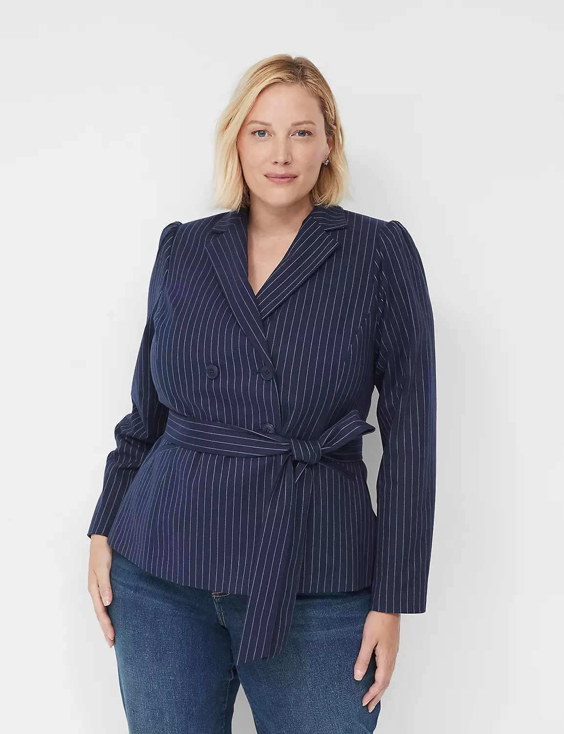 Pinstriped Puff-Sleeve Blazer | LaneBryant | Lane Bryant (US)