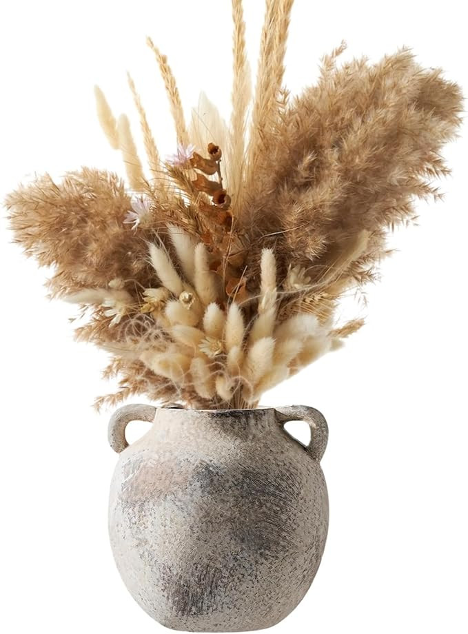 White Ceramic Vase, Rustic Zen Home Decoration, Dual Handle Design, 6.7×6.1×6.3 | Amazon (US)