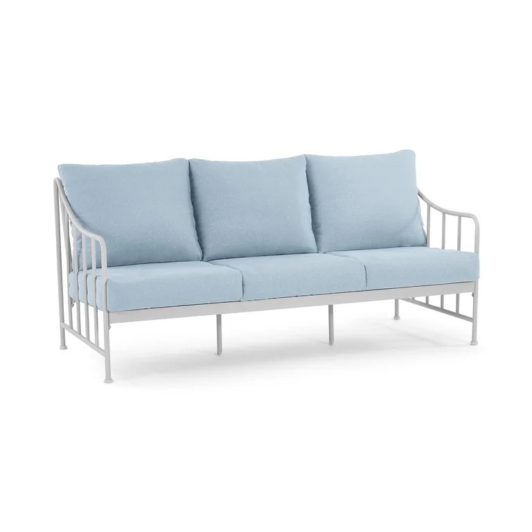 Better Homes & Gardens Aubrey Outdoor Metal Sofa with Blue Cushion | Walmart (US)