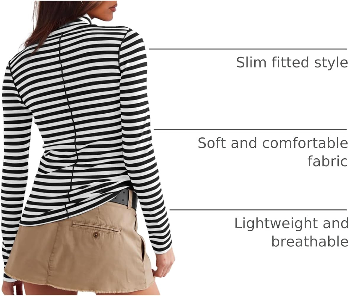 Darong Womens Striped Turtleneck Shirt Long Sleeve Undershirts Ribbed Slim Fit Top Fitted Basic T... | Amazon (US)