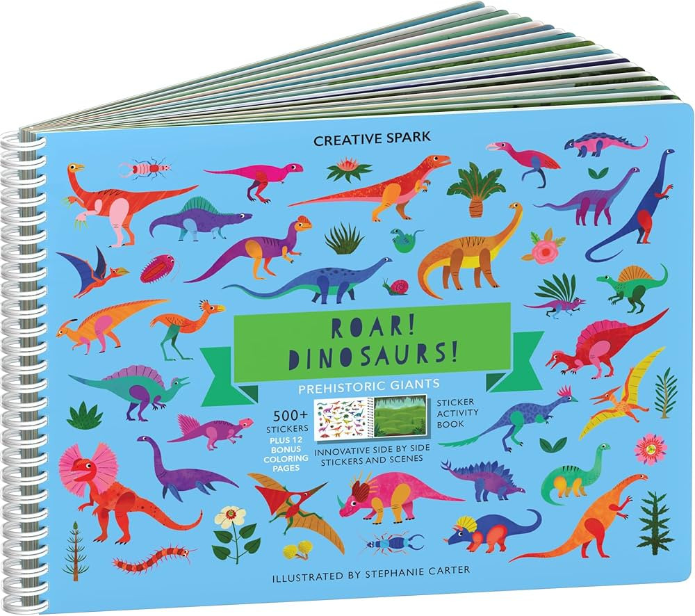 Dinosaur Stickers + Coloring Book for Kids 3-5: Side by Side Dinosaur Books for Kids 3-5 with 500... | Amazon (US)