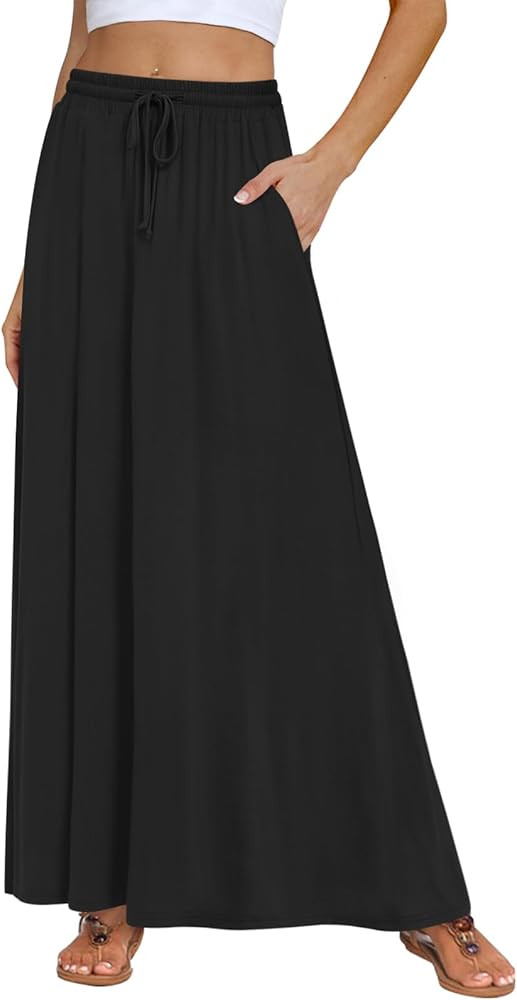 DB MOON Womens Maxi Skirt 2025 Casual Flowy Elastic High Waist Long Skirts with Pockets | Amazon (US)