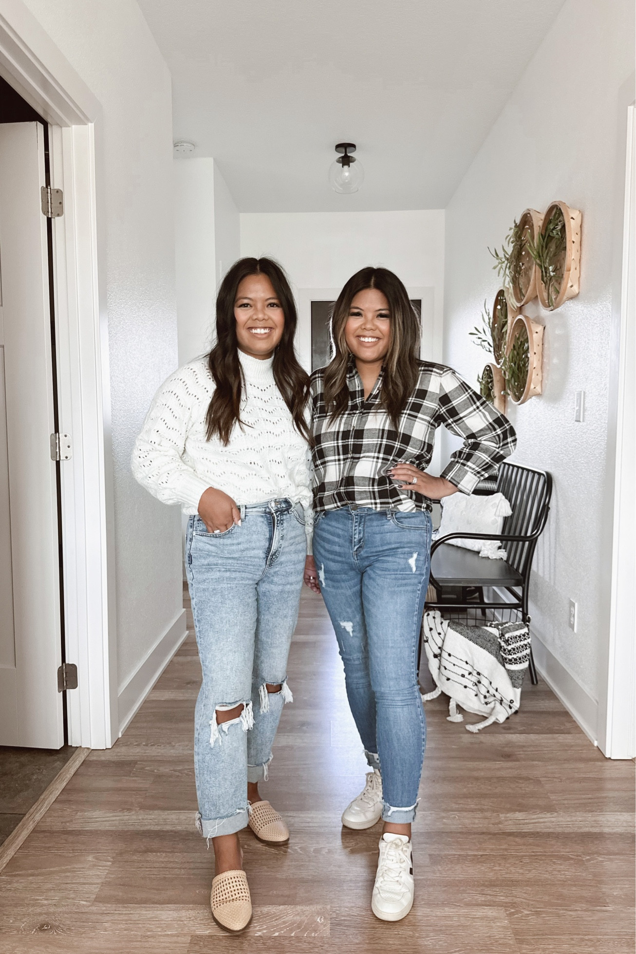 Walmart sweater and Walmart plaid shirt!  Veja sneakers - distressed jeans - asian - petite style - mom style - Walmart fashion - Walmart finds - express jeans - cream sweater 

#LTKsalealert #LTKshoecrush #LTKunder50