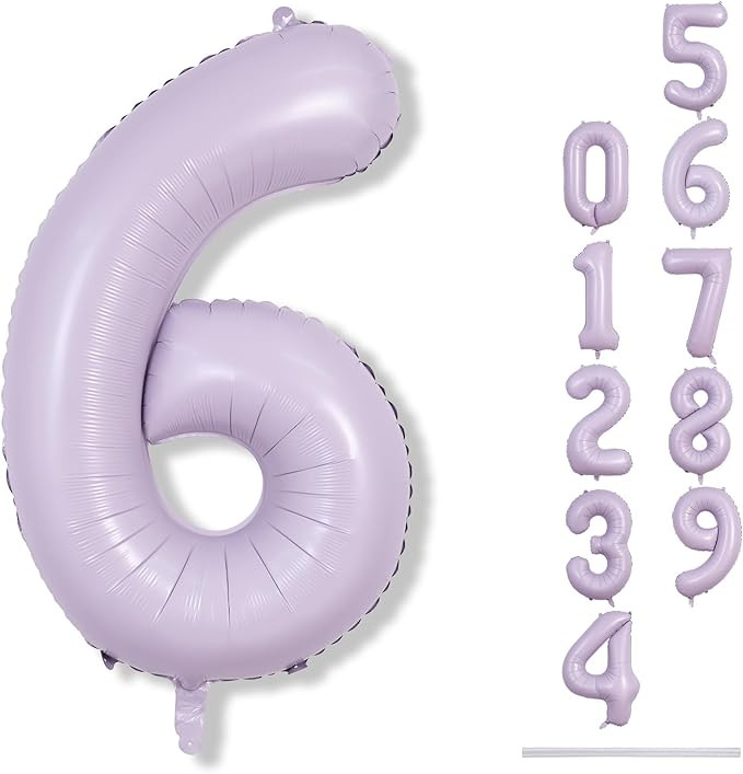 40 Inch Balloon Number 6 Light Purple, Large Foil Pastel Purple 6 Balloons Number for Women, Lave... | Amazon (US)
