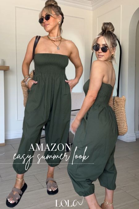 Casual chic Amazon summer outfit idea 🙌🏼🤗

✔️ Wearing ONE SIZE REGULAR | OK this jumpsuit is very unique. You can actually wear them as pants and just fold down the smocked part OR as a jumpsuit. I LOVE IT! Has pockets and it's super comfy! 

#LTKStyleTip #LTKFindsUnder50 #LTKU