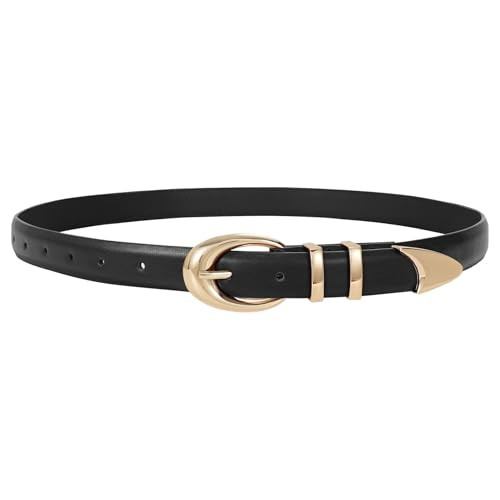 TRIWORKS Women Leather Belt for Jeans Pants Fashion Ladies Skinny Faux Leather Dress belt with Gold Buckle | Amazon (US)