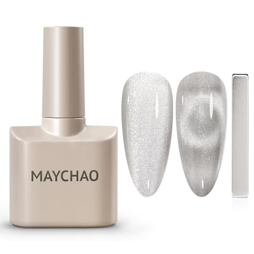 MAYCHAO 15ML Cat Eye Gel Nail Polish 1Pc Silver Gel Polish with Magnet Soak off Holographic Magnetic Nail Polish for Nail Art Manicure Salon DIY at Home, 0.5 OZ | Amazon (US)