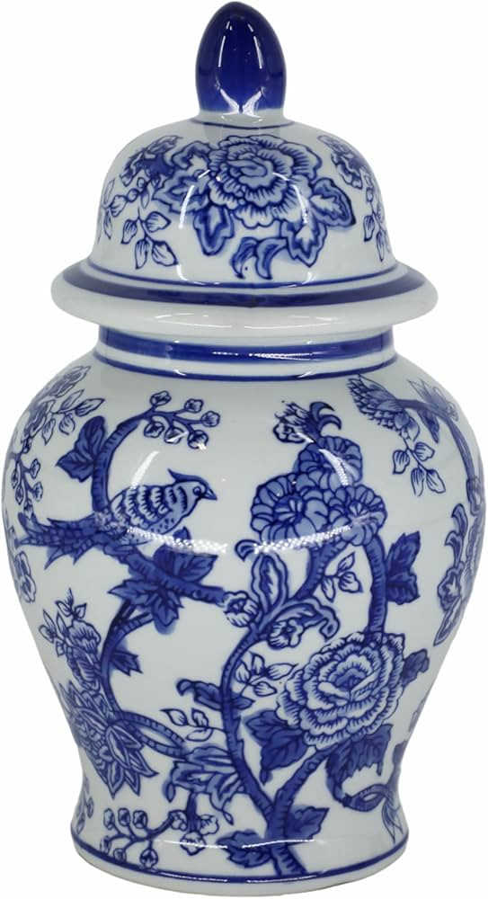 Sagebrook Home Chinoiserie Ginger Jar - Decorative Ceramic Stoneware Vase with Lid - Traditional ... | Amazon (US)
