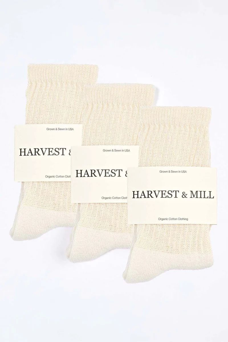 Women's 3 Pack Organic Cotton Socks Natural-White Crew | Harvest and Mill