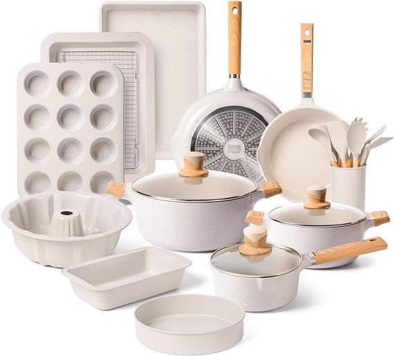 Pots and Pans Set - Nonstick Kitchen Cookware + Bakeware Set Granite Kitchenware Set, Induction C... | Amazon (US)