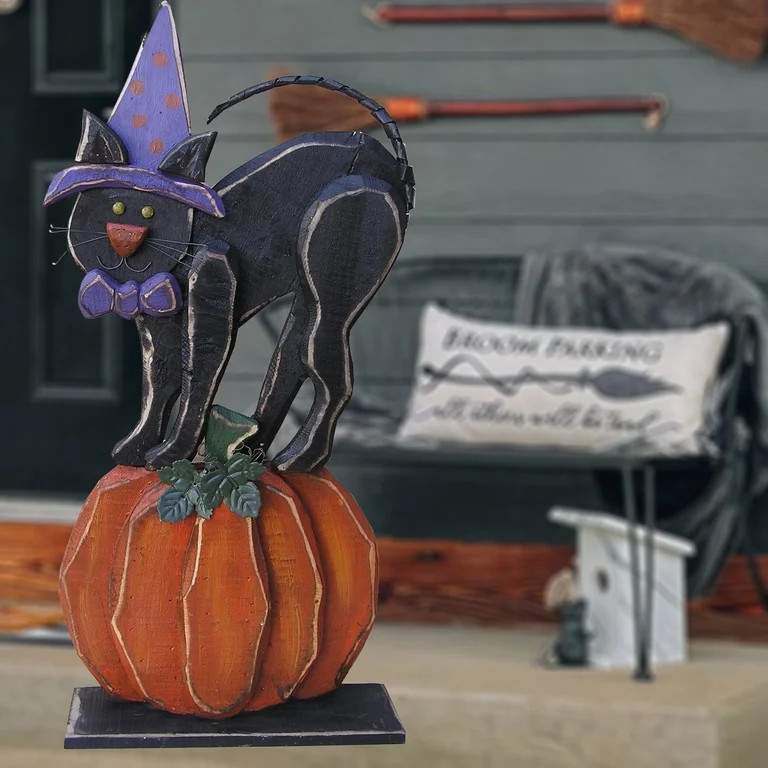 30in Wooden Black Cat on Pumpkin Halloween Decor Indoor Outdoor Use | Walmart (US)