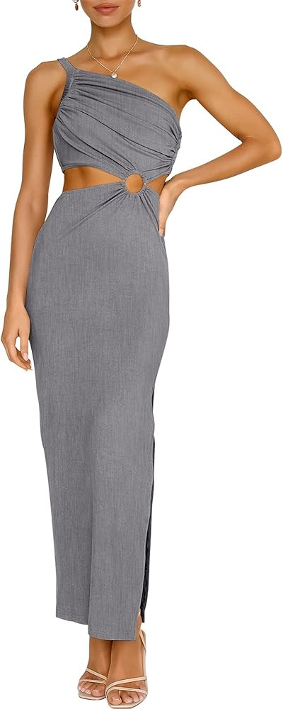 ANRABESS Women Summer One Shoulder Sleeveless Maxi Dress Cutout Sexy Bodycon Semi Formal Dinner D... | Amazon (US)