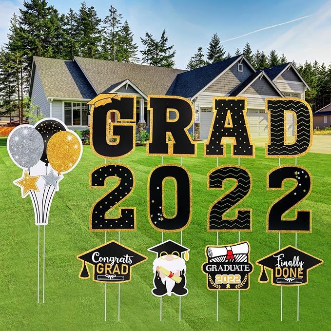 MEIDEAL 13 PCS Grad Yard Signs 2022 - Graduation Yard Sign Party Outdoor Lawn Decorations - Glitt... | Amazon (US)