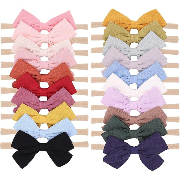 14 Pack Baby Girls Nylon Headbands Linen Hair Bows Hairbands Handmade Hair Accessories for Newborn I | Amazon (US)