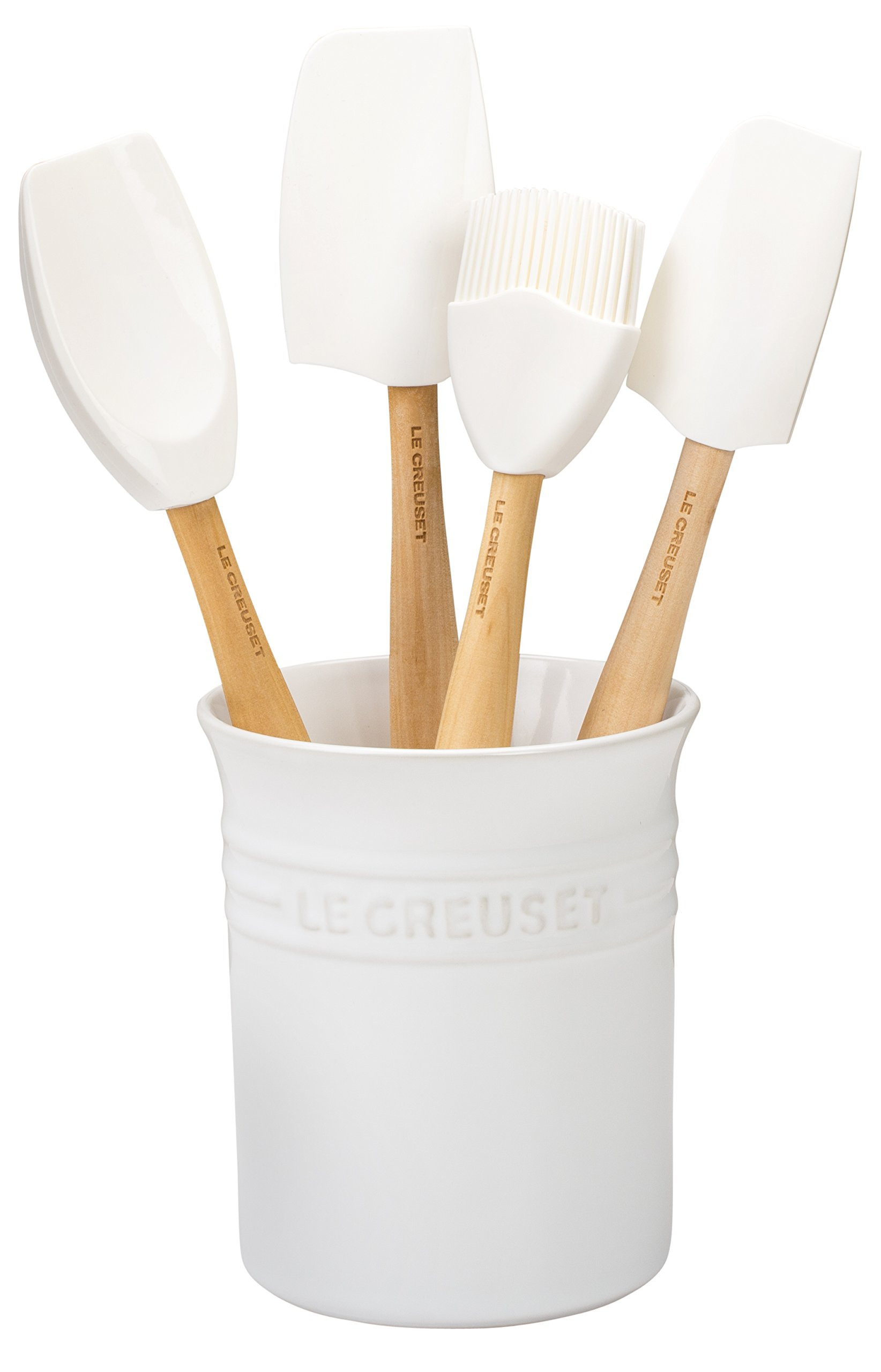 Le Creuset Silicone Craft Series Utensil Set with Stoneware Crock, 5 pc., White | Amazon (US)