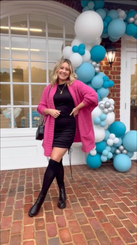 This pink cardigan is going with me all the way to spring! Loved this outfit with a black mini dress and knee high socks was super comfy for a fall influencer event!

#LTKsalealert #LTKunder50 #LTKstyletip