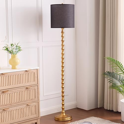 EUO 64.5" Gold Floor Lamp with Black Lampshade, Black Gold Floor Lamp for Living Room, Golden Bamboo Standing Lamps for Bedroom, Antique Brass Standing Lamps Tall Skinny for Home Office, Corner | Amazon (US)