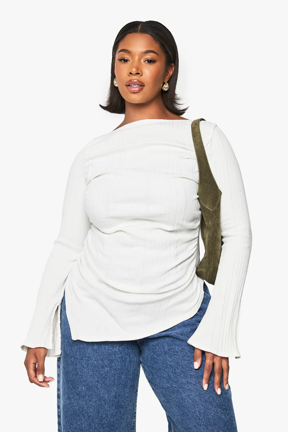 PLUS ASYMMETRIC FLARED SLEEVE LONG SLEEVE TOP | boohoo (US & Canada)