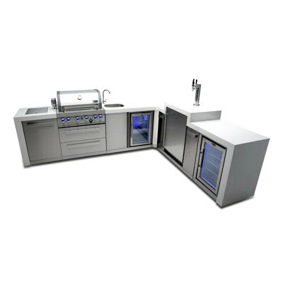 Mont Alpi Premium 82"w X 98"d Deluxe L-shaped Stainless Steel Outdoor Kitchen Island With Refrigerator + Kegerator Beer Dispenser + Faucet & Sink Com | Wayfair North America