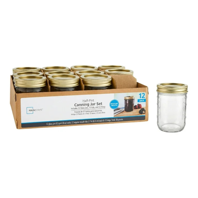 Mainstays 8 oz Mason Jars, Regular Mouth Half Pint Canning Jars with Lids and Rings, 12-Pack Smal... | Walmart (US)