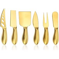 Premium 6-Piece Golden Cheese Knife Set, Stainless Steel Cheese Cutter Cheese Fork Slicer,Cheese ... | Amazon (US)