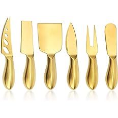 Premium 6-Piece Golden Cheese Knife Set, Stainless Steel Cheese Cutter Cheese Fork Slicer,Cheese ... | Amazon (US)