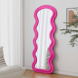 Pink Framed 24 in. W x 63 in. H Full Length Floor Mirror, Flannel Wrapped Wood Framed Wavy Shape ... | The Home Depot