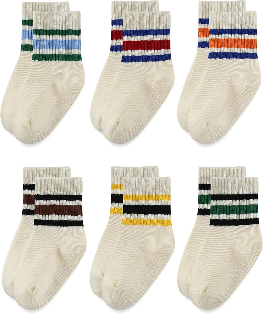 6 Pairs Toddler Socks Baby Non Slip Grip Socks for Boys Girls | Amazon (US)