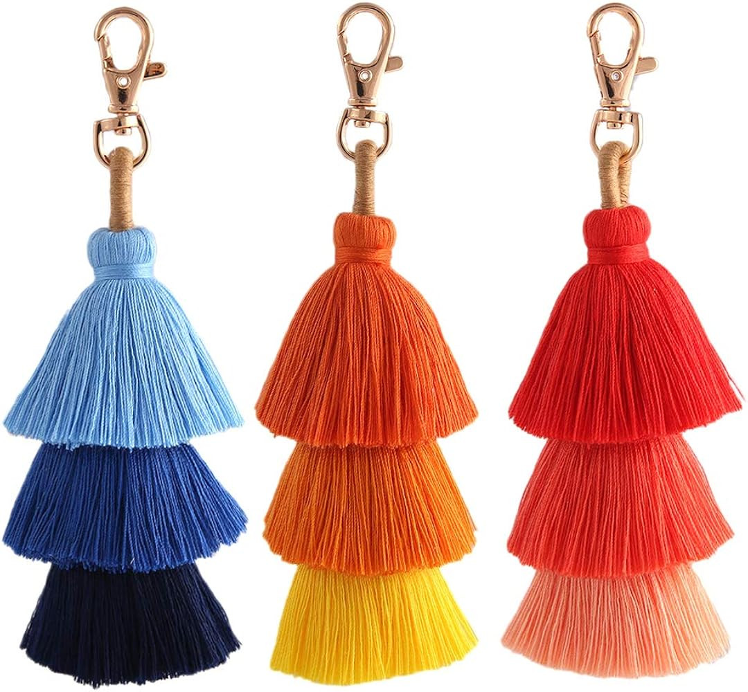 Colorful Tassel Bag Charm KeyChain - Bohemian Handmade Fringe Cute Keychains for Women, Handbag P... | Amazon (US)