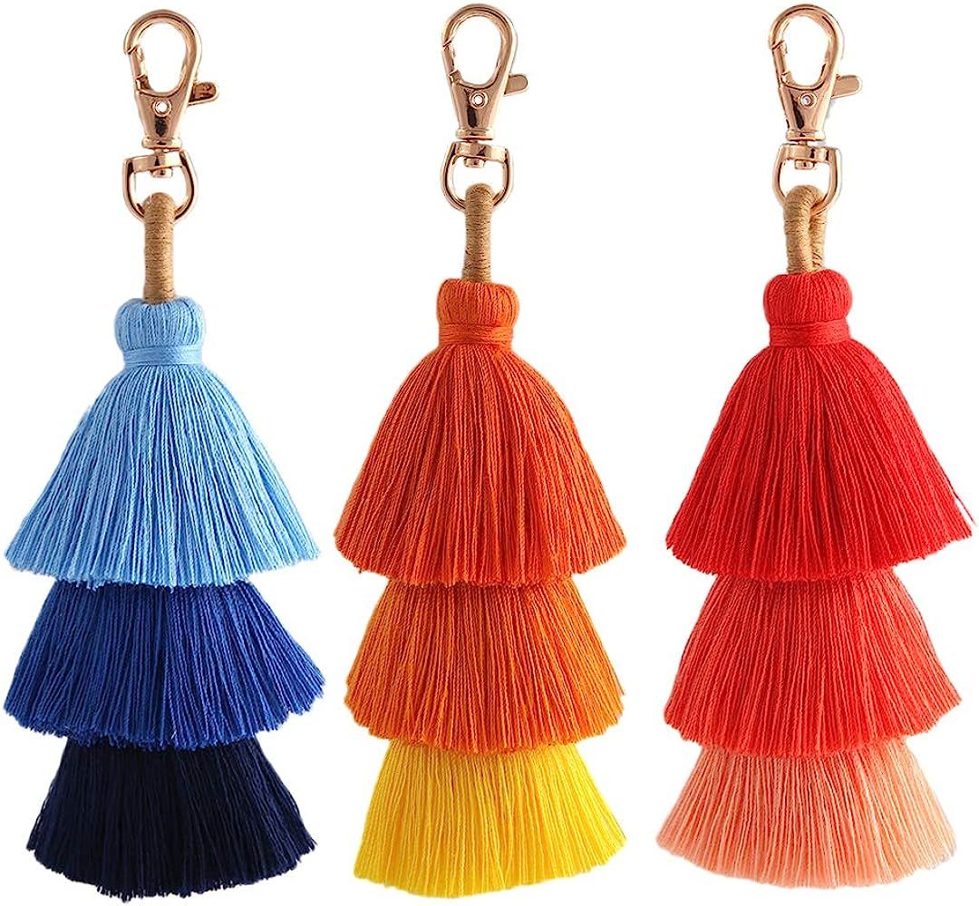 Colorful Tassel Bag Charm KeyChain - Bohemian Handmade Fringe Cute Keychains for Women, Handbag P... | Amazon (US)