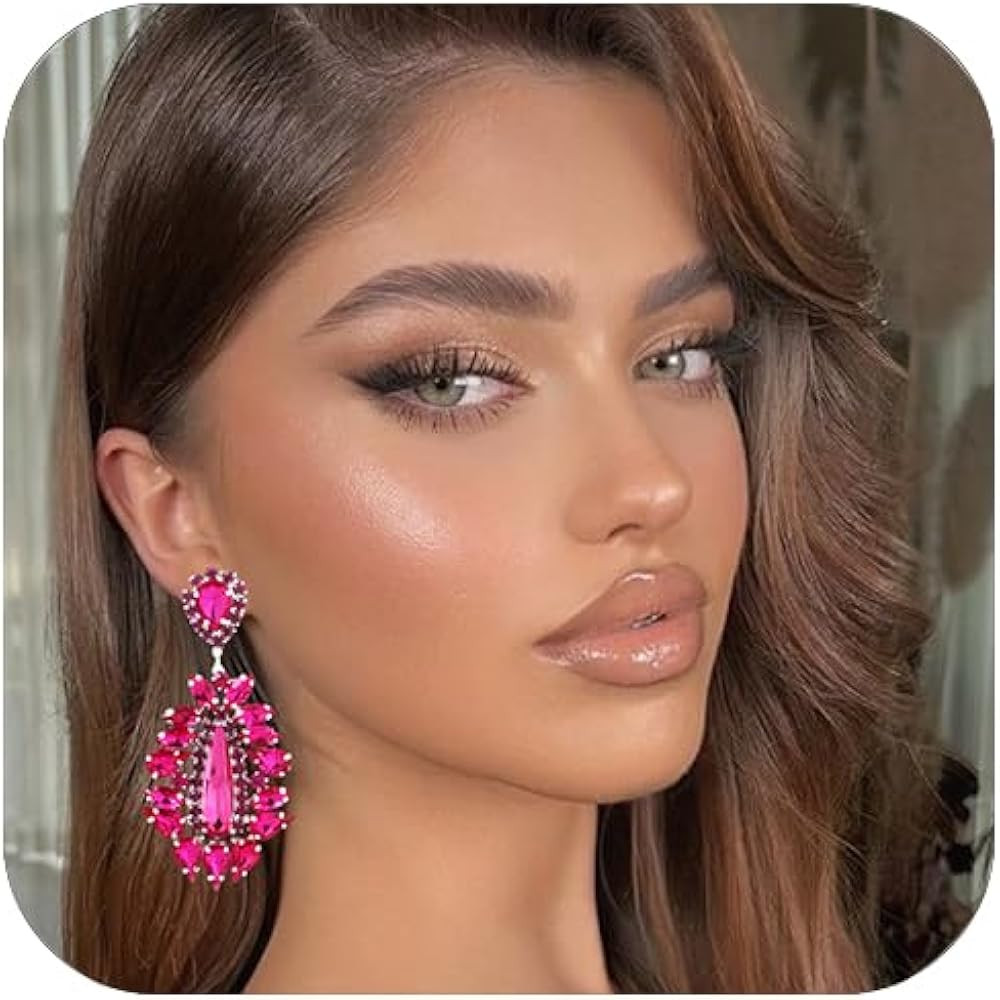 Big Silver Chandelier Earrings for Women Dangling Bling Large Rhinestone Earrings Formal Jewelry | Amazon (US)