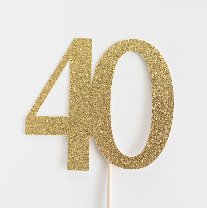 40 Cake Topper, 40th Birthday, Anniversary, Forty, Fourty Gold Glitter, Party Decor, Decoration, ... | Etsy (US)