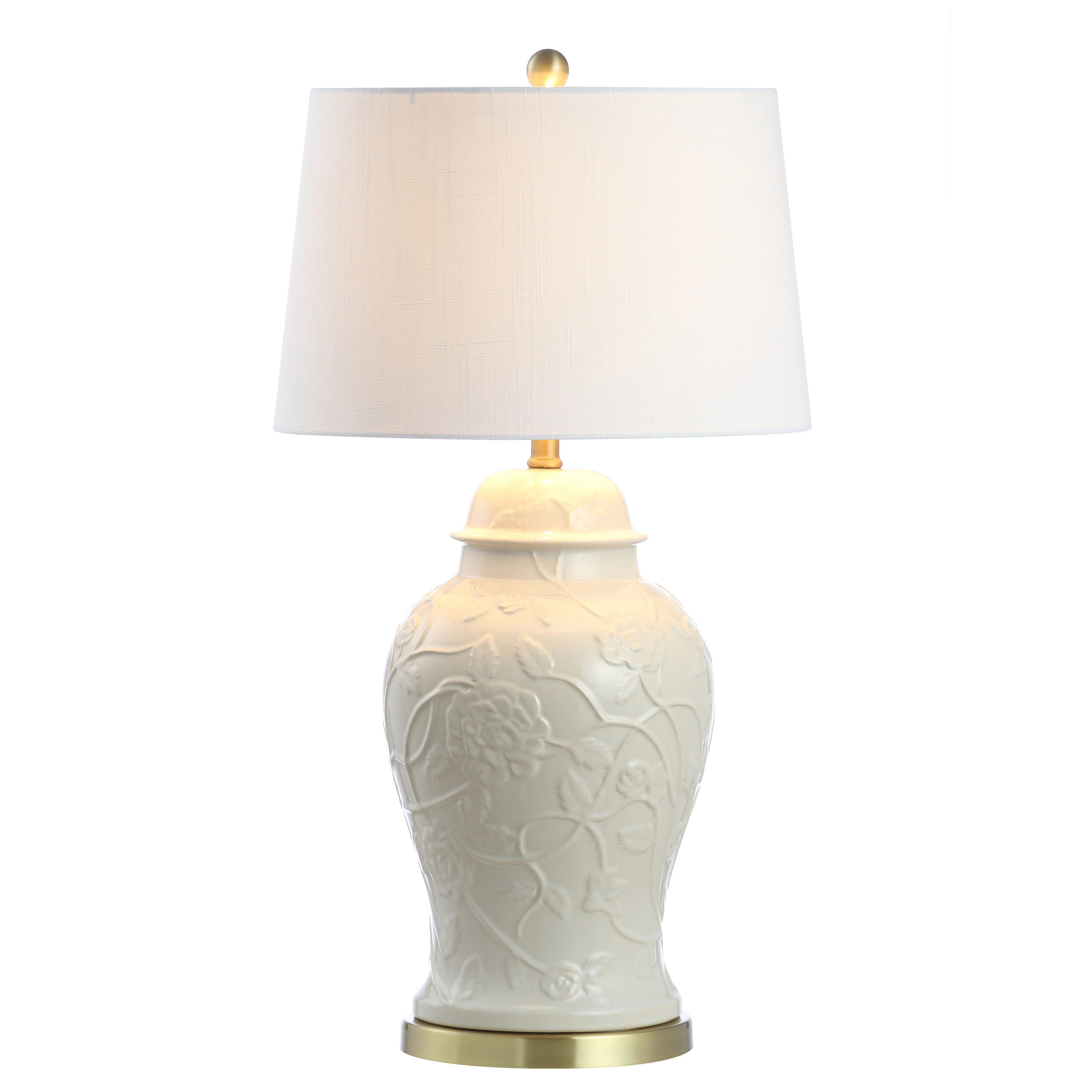 JONATHAN Y Naiyou Chinoiserie Classic Traditional Botanical Ceramic 29.5-in Brass Gold LED Rotary socket Table Lamp with Linen Shade | JYL6604A | Lowe's