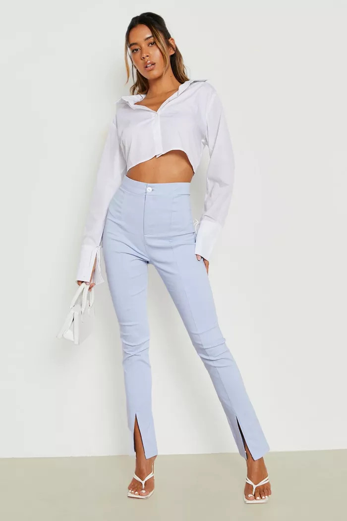 Split Front Skinny Woven Stretch Pants | Boohoo.com (US & CA)