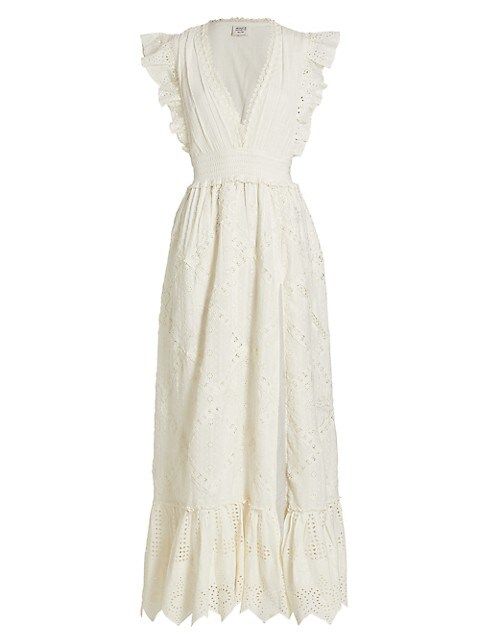 V-Neck Ruffle Embroidered Midi Dress | Saks Fifth Avenue