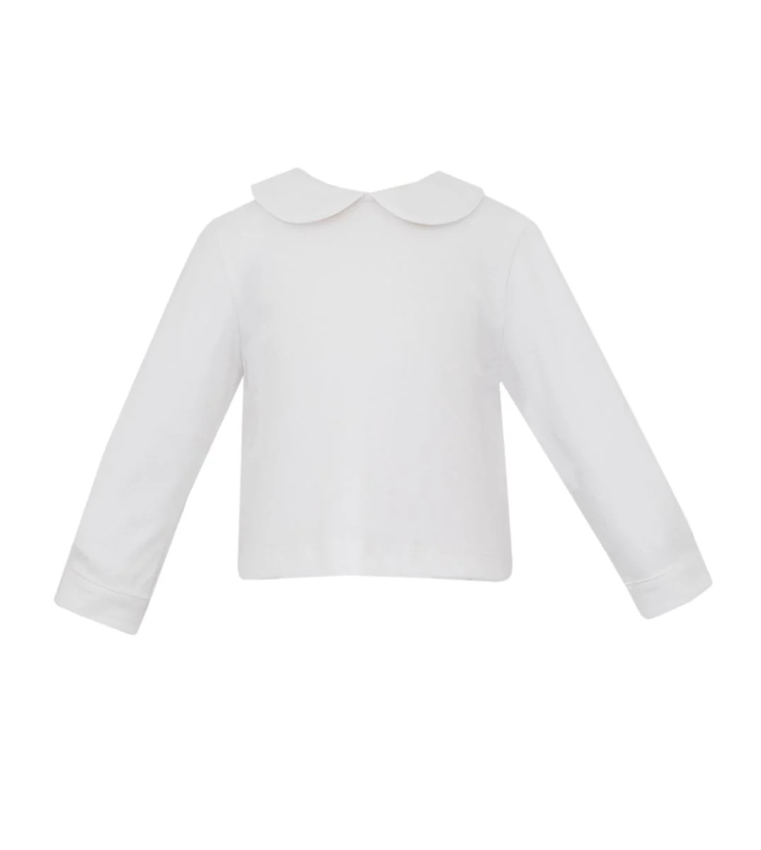 KNIT SHIRT - White Knit Peter Pan Boy´s Shirt W/ White Pipping Long sl | Persnickety