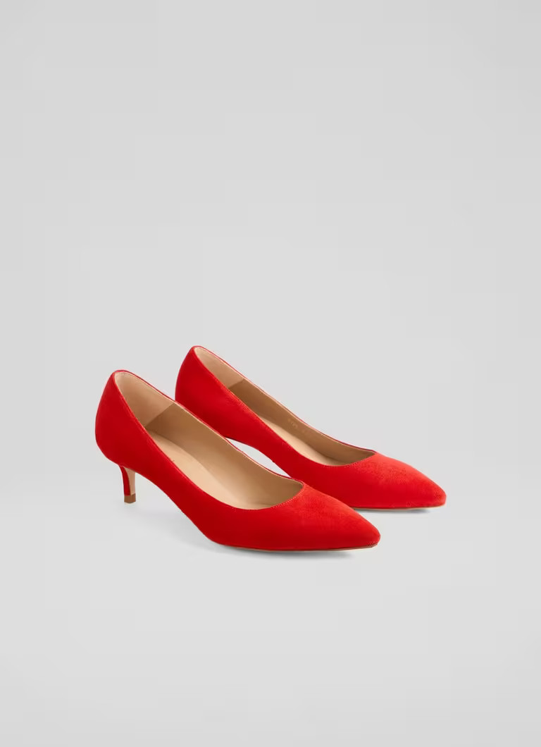 Audrey Aurora Red Suede Kitten Heel Courts | L.K. Bennett (UK)